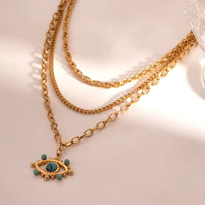Layered Chain with Turquoise Nazar
