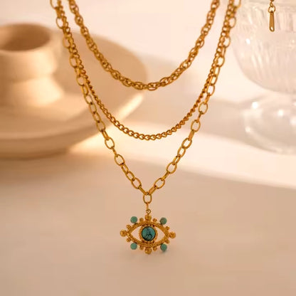 Layered Chain with Turquoise Nazar