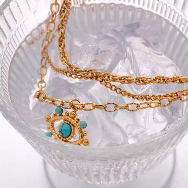 Layered Chain with Turquoise Nazar