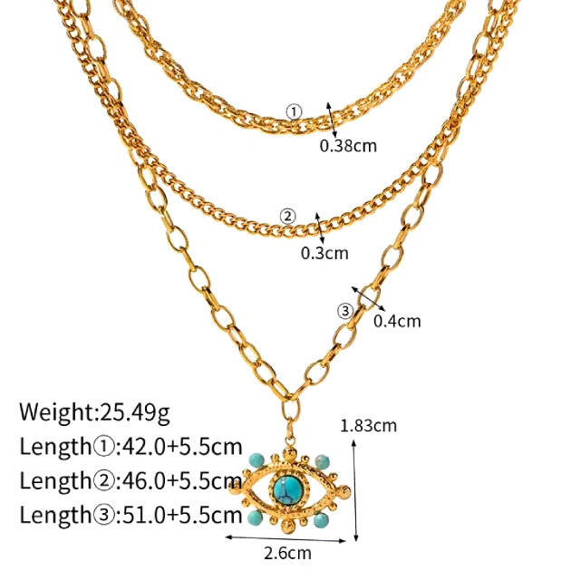 Layered Chain with Turquoise Nazar