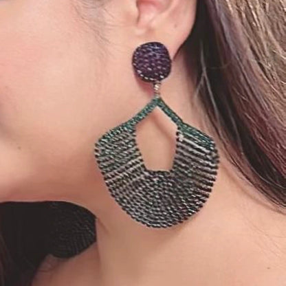 Luminous Purple and Green Statement Earrings