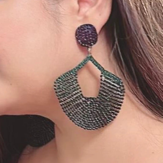 Luminous Purple and Green Statement Earrings