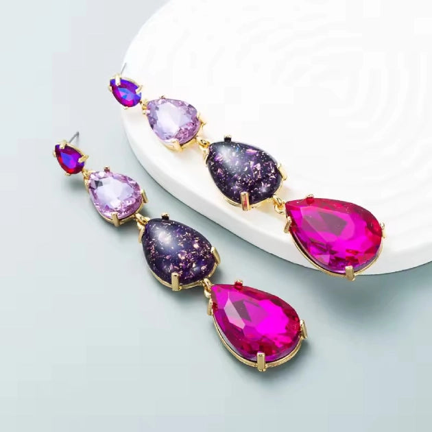 Multi Colored Crystal Drop Earrings
