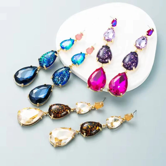 Multi Colored Crystal Drop Earrings