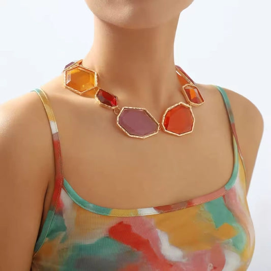 Multi Colour Abstract Resin Necklace