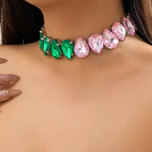 Pink and Green Crystal Necklace
