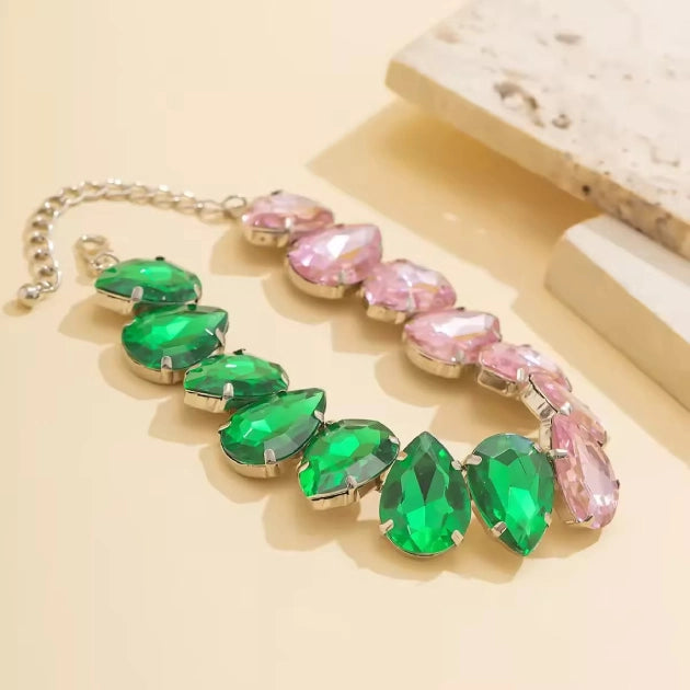 Pink and Green Crystal Necklace