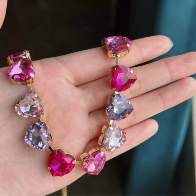 Pink and Purple Love Crystal Necklace