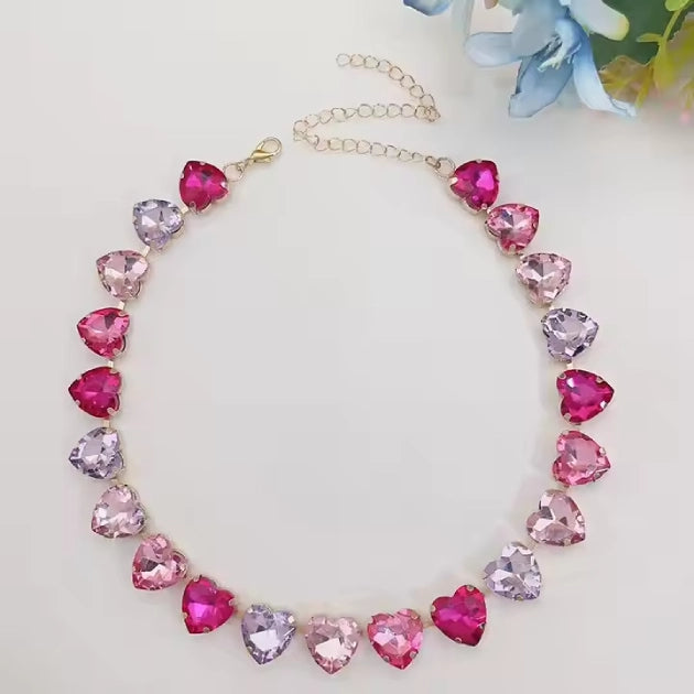 Pink and Purple Love Crystal Necklace