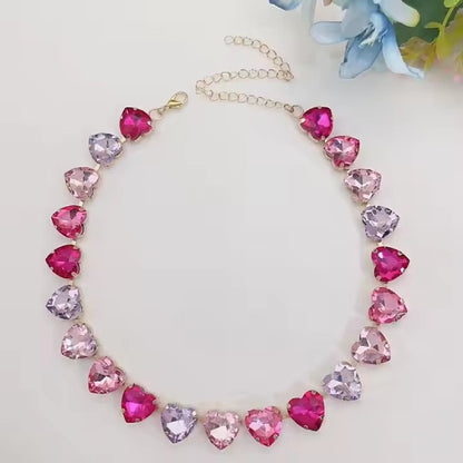 Pink and Purple Love Crystal Necklace