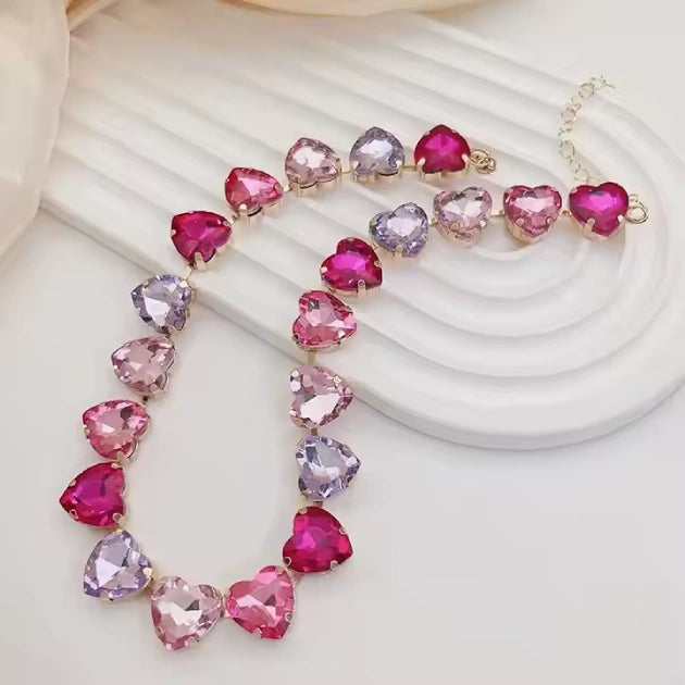 Pink and Purple Love Crystal Necklace