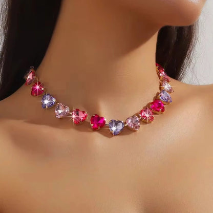 Pink and Purple Love Crystal Necklace