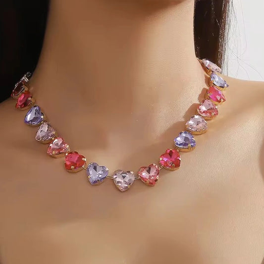 Pink and Purple Love Crystal Necklace
