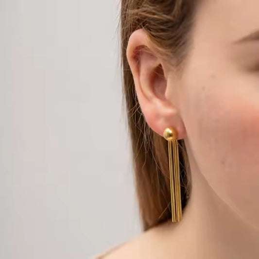 Plain Gold Ball Tassel Earrings