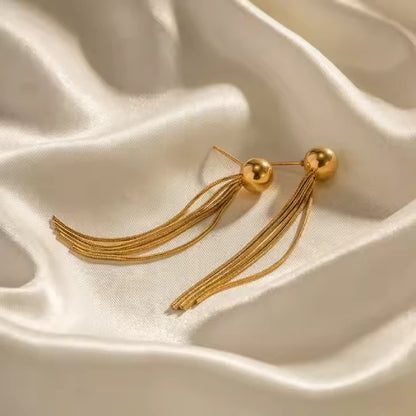 Plain Gold Ball Tassel Earrings
