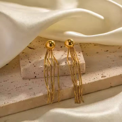 Plain Gold Ball Tassel Earrings