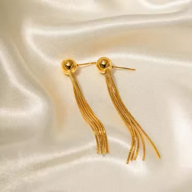 Plain Gold Ball Tassel Earrings