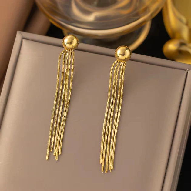 Plain Gold Ball Tassel Earrings