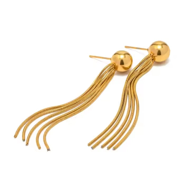 Plain Gold Ball Tassel Earrings