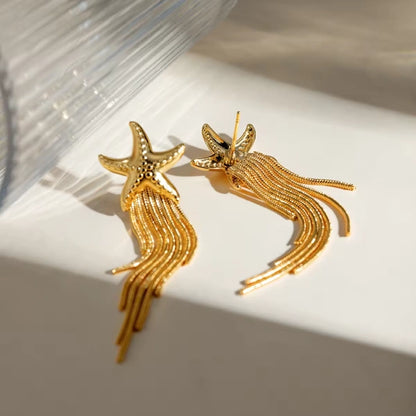 Gold Star Fish Tassel Earrings