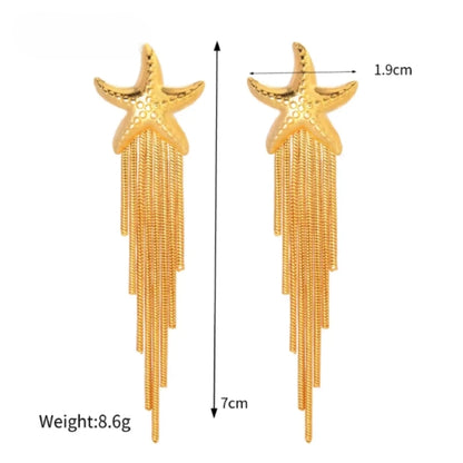Gold Star Fish Tassel Earrings
