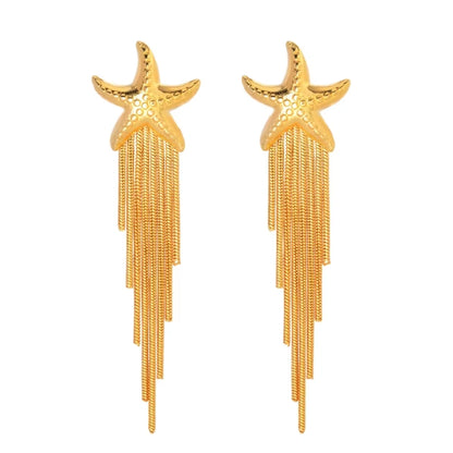 Gold Star Fish Tassel Earrings