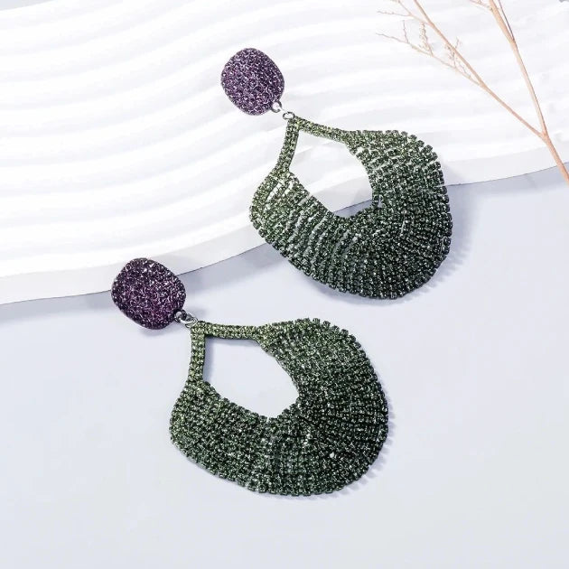Luminous Purple and Green Statement Earrings