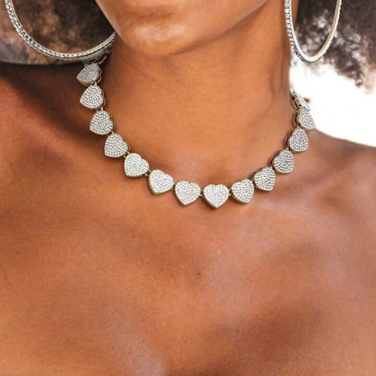 Rhinestone Silver Plated Zircon Love Necklace