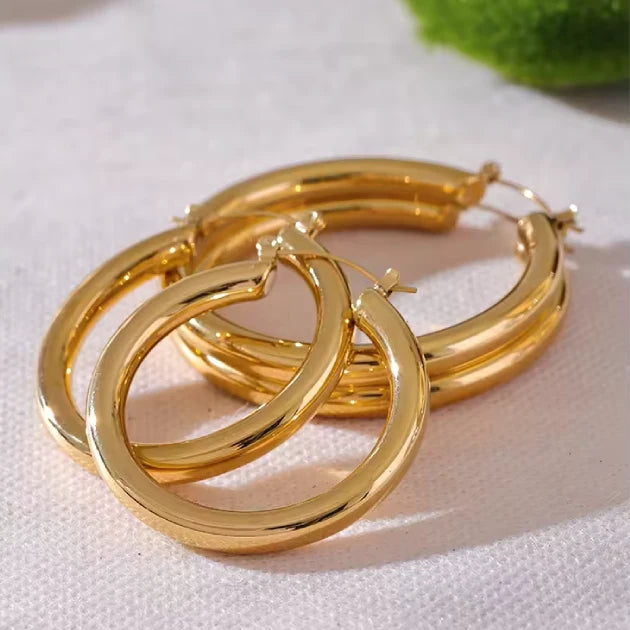 Stainless Steel Gold Medium Hoops