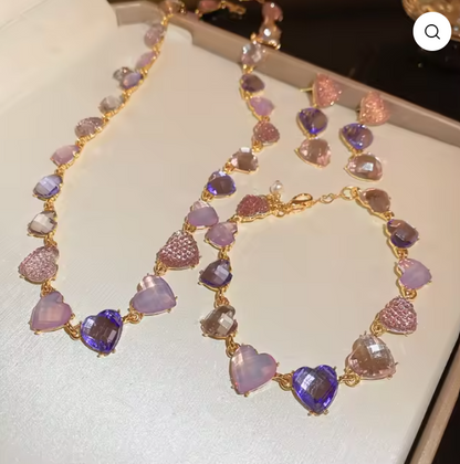 Purple Heart Crystal Jewellery Set