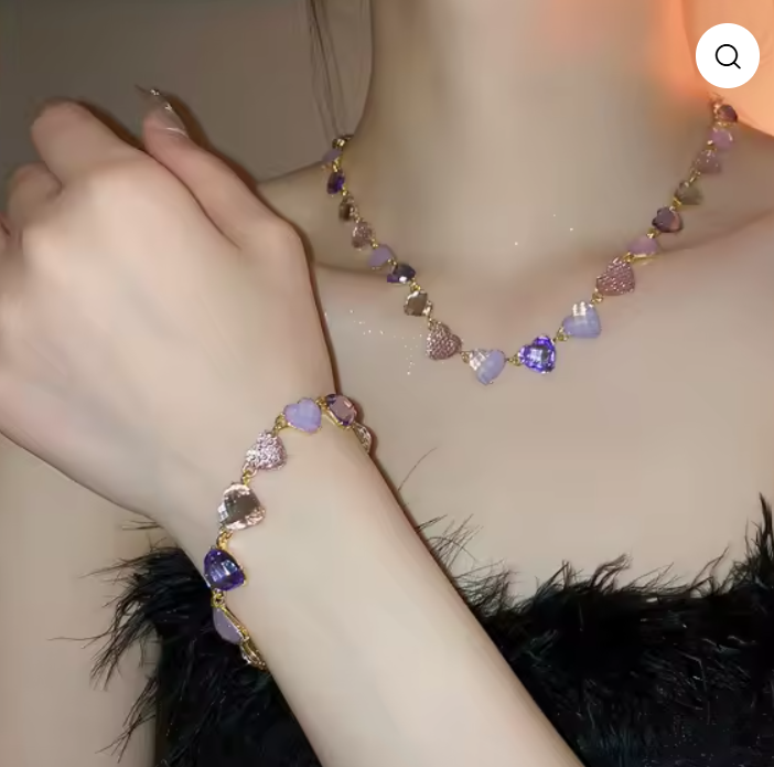 Purple Heart Crystal Jewellery Set