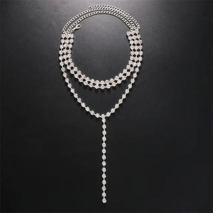 Sparkling Rhinestone Long Line Necklace