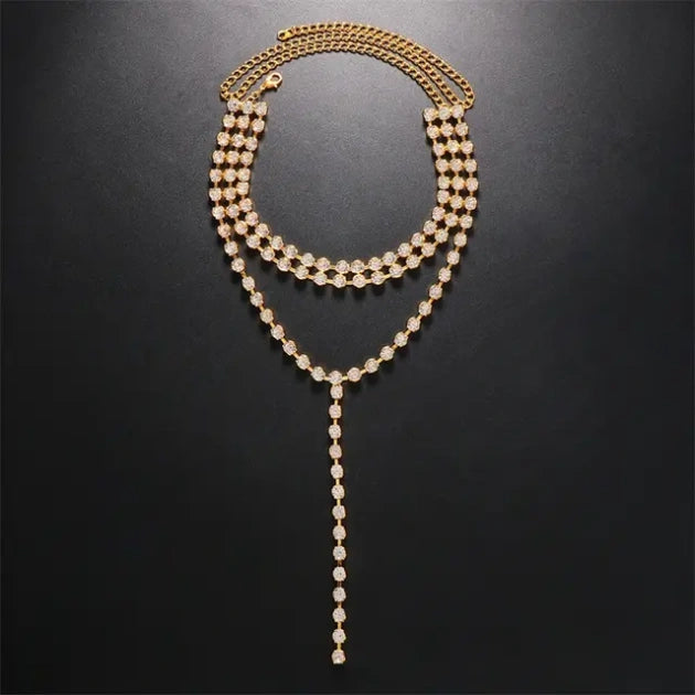 Sparkling Rhinestone Long Line Necklace
