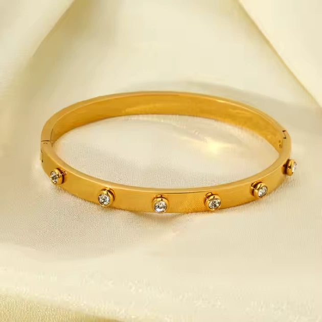 Stone Bangle Bracelet - 18k Gold Plated