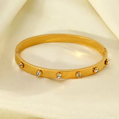 Stone Bangle Bracelet - 18k Gold Plated