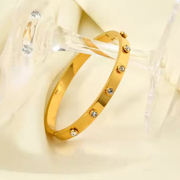 Stone Bangle Bracelet - 18k Gold Plated