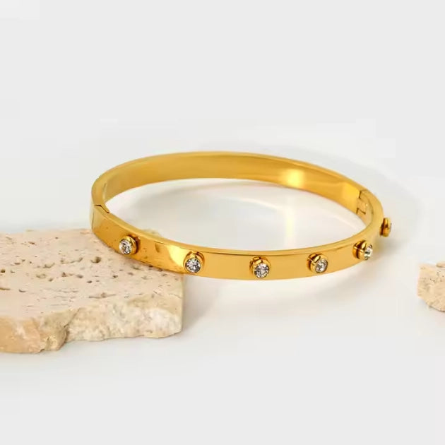 Stone Bangle Bracelet - 18k Gold Plated