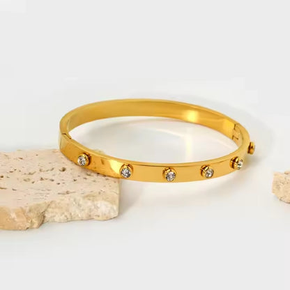 Stone Bangle Bracelet - 18k Gold Plated