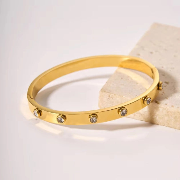 Stone Bangle Bracelet - 18k Gold Plated