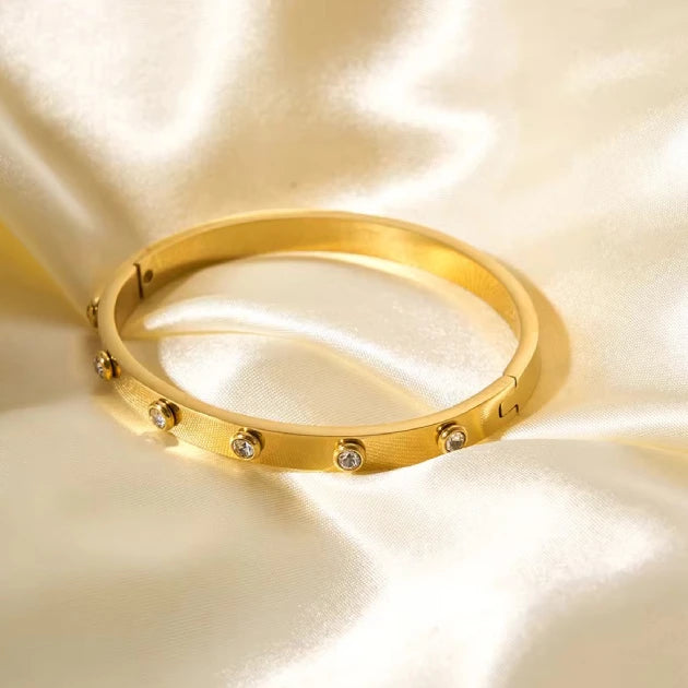 Stone Bangle Bracelet - 18k Gold Plated