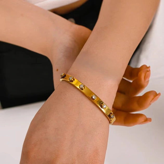 Stone Bangle Bracelet - 18k Gold Plated