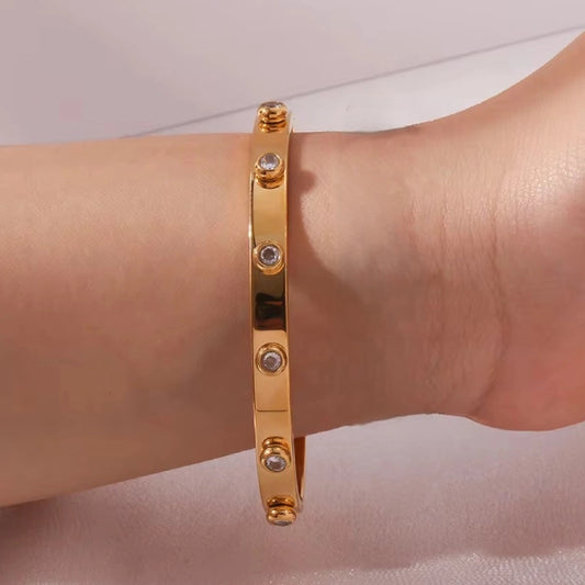 Stone Bangle Bracelet - 18k Gold Plated