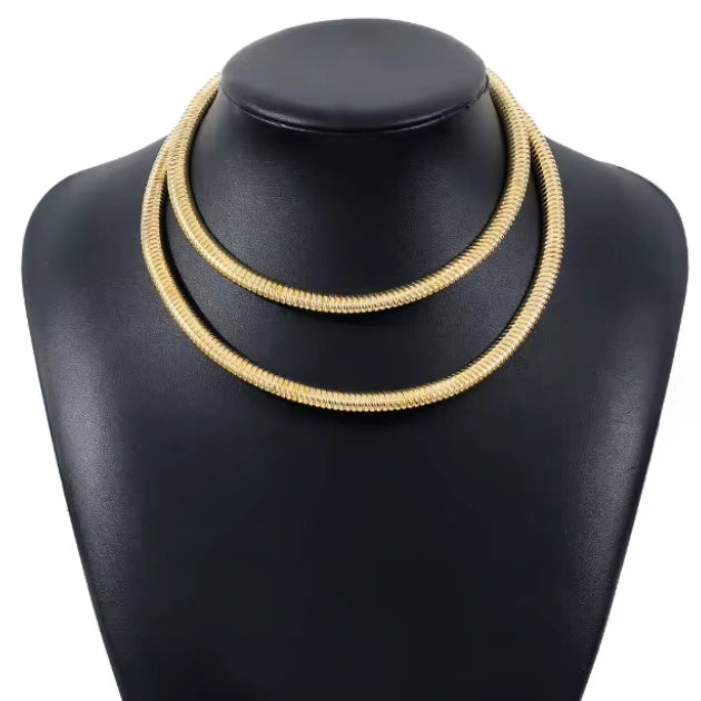Two Layer Gold Snake Bone Pattern Necklace