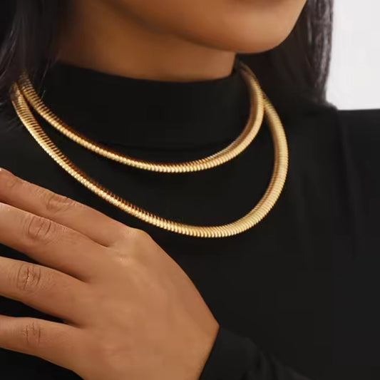 Two Layer Gold Snake Bone Pattern Necklace