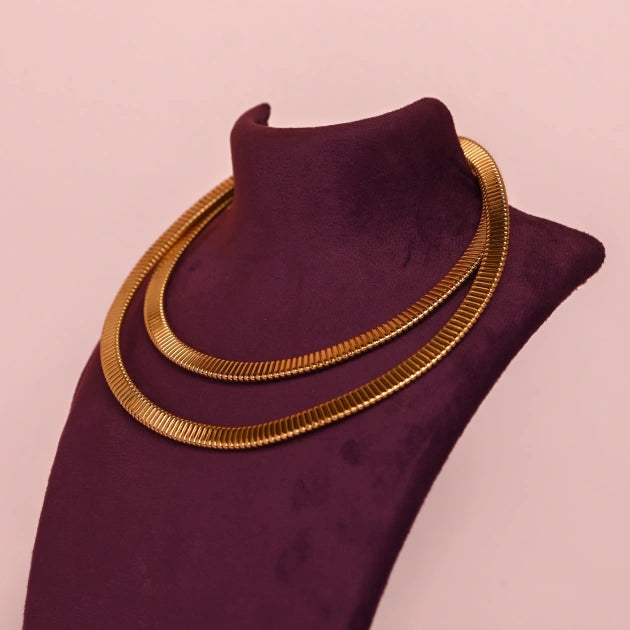 Two Layer Gold Snake Bone Pattern Necklace