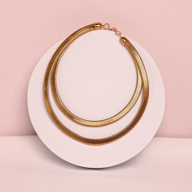Two Layer Gold Snake Bone Pattern Necklace