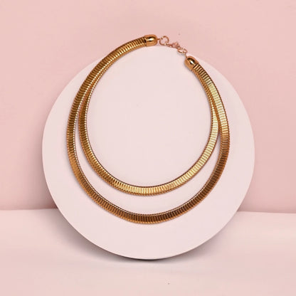 Two Layer Gold Snake Bone Pattern Necklace