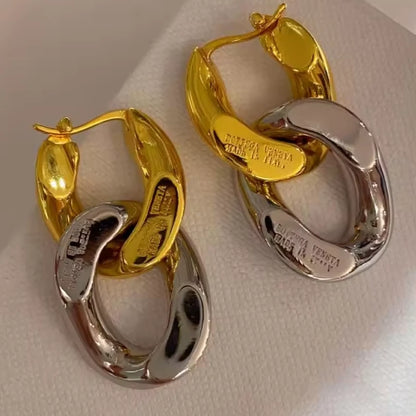 Two Tone Chunky Link Chain Hoops