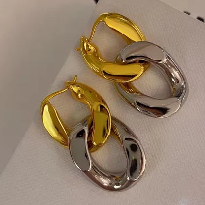 Two Tone Chunky Link Chain Hoops