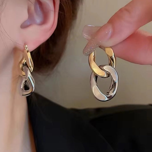 Two Tone Chunky Link Chain Hoops